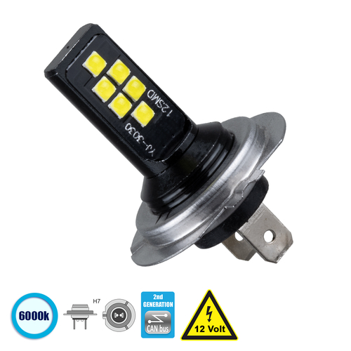 GLOBOSTAR® H7 81447 Λάμπα H7 CANbus LED 8W 1200lm 360° DC 12V IP20 Ψυχρό Λευκό 6000K - 12 x Epistar SMD3030 Chip - Μ3.4 x Π3.4 x Υ4.9cm - 1 Χρόνο Εγγύηση