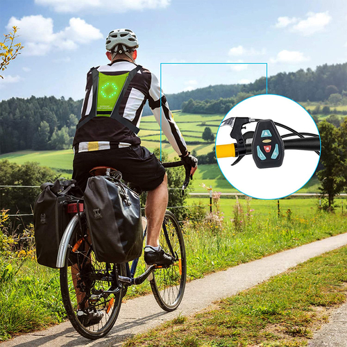 GloboStar® 79070 Γιλέκο Ασφαλείας Φωσφοριζέ Αντανακλαστικό για Ποδηλάτες & Runners με Φωτεινή Σήμανση LED - Ενσωματωμένη Μπαταρία 650mAh DC 5V Επαναφορτιζόμενο με Καλώδιο Τροφοδοσίας USB & Ασύρματο Χειριστήριο -  Μαύρο & Λαχανί Φωσφοριζέ Αδιάβροχο IP65