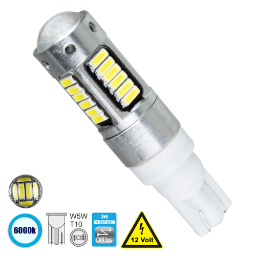 GloboStar® T10 W5W 81108 Λάμπα Αυτοκίνητου  3rd Generation Can-Bus Series LED 30 SMD 4014 6W 900lm 360° DC 12V IP20 Ψυχρό Λευκό 6000K