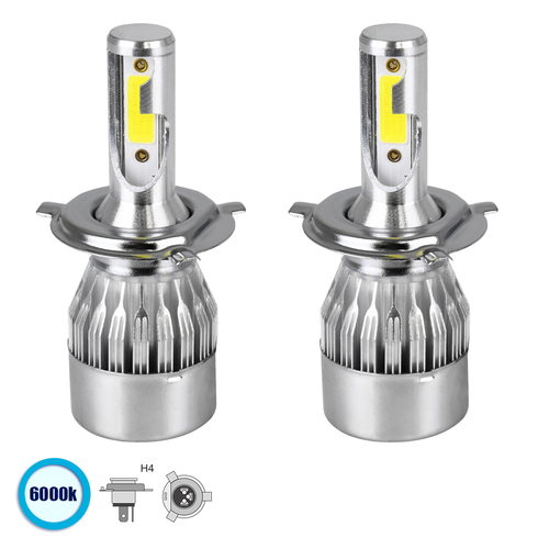 GLOBOSTAR® LEDKITC6 82002 Λάμπα H4 LED 24W/48W 3600lm/7200lm 360° DC 12-24V Αδιάβροχο IP65 Ψυχρό Λευκό 6000K - CREE COB Chip - Μ3.5 x Π3.5 x Υ9.5cm - Πακέτο 2 Τεμαχίων - 1 Χρόνο Εγγύηση