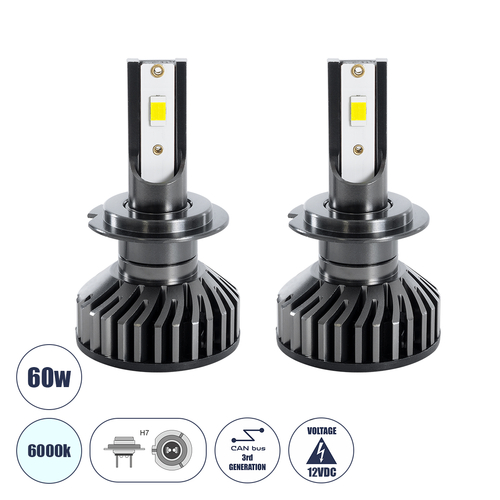 GLOBOSTAR® LEDKITF2 82023 Λάμπα H7 CANbus LED 30W/60W 3500lm/7000lm 360° DC 12-24V Αδιάβροχο IP65 Ψυχρό Λευκό 6000K - CREE COB Chip - Μ4 x Π4 x Υ6.6cm - Πακέτο 2 Τεμαχίων - 2 Χρόνια Εγγύηση