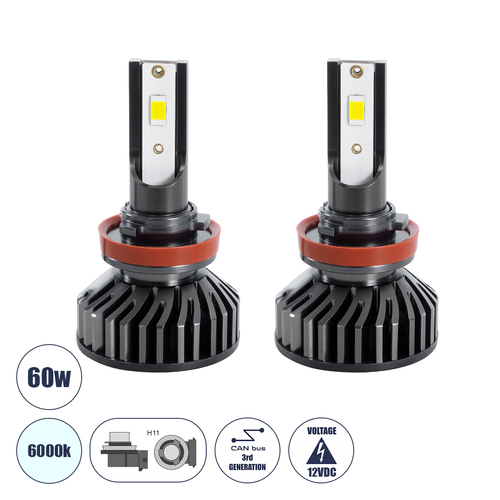 GLOBOSTAR® LEDKITF2 82027 Λάμπα H11 CANbus LED 30W/60W 3500lm/7000lm 360° DC 12-24V Αδιάβροχο IP65 Ψυχρό Λευκό 6000K - CREE COB Chip - Μ4 x Π4 x Υ6.6cm - Πακέτο 2 Τεμαχίων - 2 Χρόνια Εγγύηση