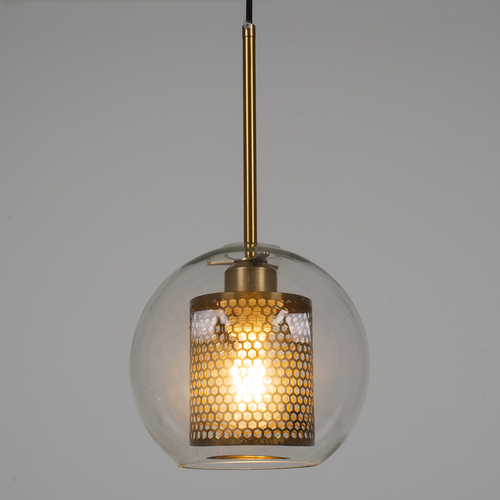 GLOBOSTAR® AVERY 00739 Μοντέρνο Κρεμαστό Φωτιστικό Οροφής με Ντουί 1 x E27 AC 220-240V IP20 - Διάφανο & Χρυσό - Μ18 x Π18 x Υ38cm