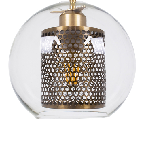 GLOBOSTAR® AVERY 00739 Μοντέρνο Κρεμαστό Φωτιστικό Οροφής με Ντουί 1 x E27 AC 220-240V IP20 - Διάφανο & Χρυσό - Μ18 x Π18 x Υ38cm