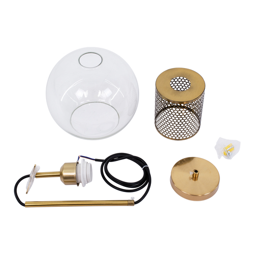 GLOBOSTAR® AVERY 00739 Μοντέρνο Κρεμαστό Φωτιστικό Οροφής με Ντουί 1 x E27 AC 220-240V IP20 - Διάφανο & Χρυσό - Μ18 x Π18 x Υ38cm