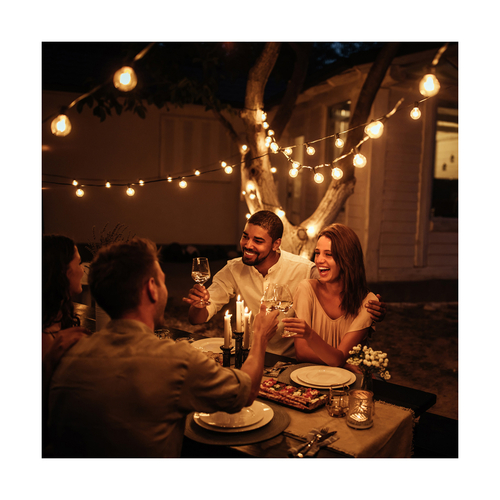 GLOBOSTAR® E27GARLAND 78984 Μοντέρνο Φωτιστικό Κήπου Γιρλάντα 15m με Ντουί 15 x E27 & Πρίζα Schuko Επεκτεινόμενη 90° AC 220-240V IP65 - Μαύρο - Μ1500 x Π92 x Υ16cm