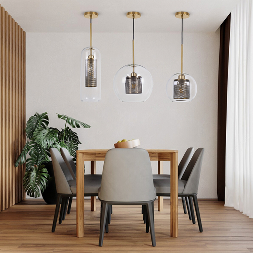 GLOBOSTAR® AVERY 00739 Μοντέρνο Κρεμαστό Φωτιστικό Οροφής με Ντουί 1 x E27 AC 220-240V IP20 - Διάφανο & Χρυσό - Μ18 x Π18 x Υ38cm