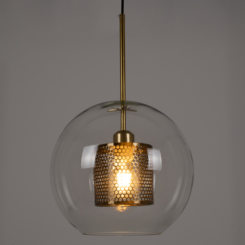 GLOBOSTAR® AVERY 00740 Μοντέρνο Κρεμαστό Φωτιστικό Οροφής με Ντουί 1 x E27 AC 220-240V IP20 - Διάφανο & Χρυσό - Μ30 x Π30 x Υ48cm