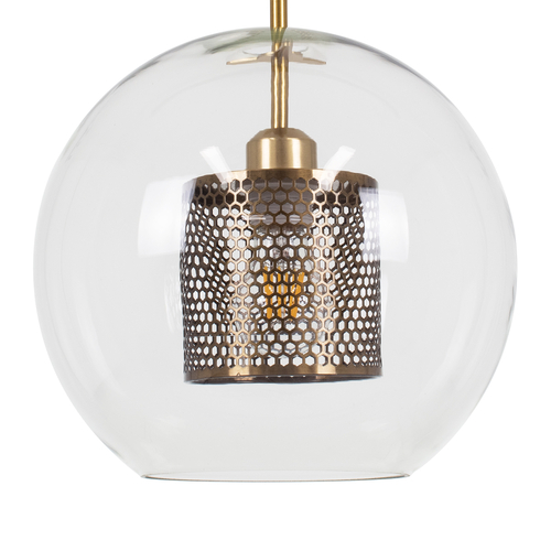 GLOBOSTAR® AVERY 00740 Μοντέρνο Κρεμαστό Φωτιστικό Οροφής με Ντουί 1 x E27 AC 220-240V IP20 - Διάφανο & Χρυσό - Μ30 x Π30 x Υ48cm