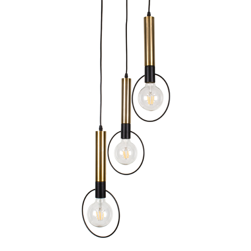 GLOBOSTAR® OLVERO 00773 Μοντέρνο Κρεμαστό Φωτιστικό Οροφής με Ντουί 3 x E27 AC 220-240V IP20 - Μαύρο & Χρυσό - Μ30 x Π30 x Y130cm