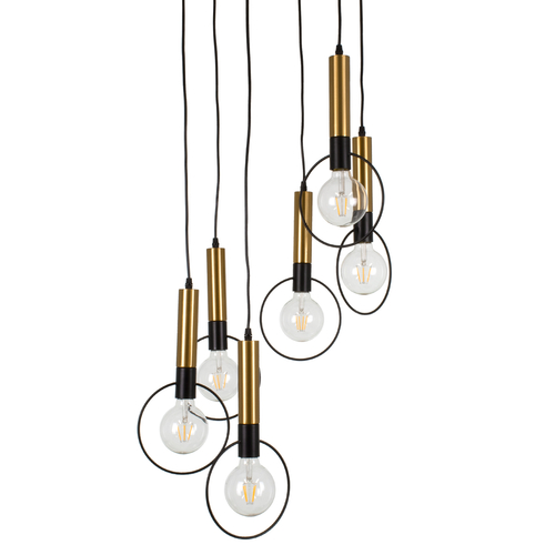 GLOBOSTAR® OLVERO 00774 Μοντέρνο Κρεμαστό Φωτιστικό Οροφής με Ντουί 6 x E27 AC 220-240V IP20 - Μαύρο & Χρυσό - Μ55 x Π55 x Y130cm