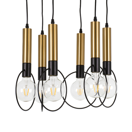 GLOBOSTAR® OLVERO 00774 Μοντέρνο Κρεμαστό Φωτιστικό Οροφής με Ντουί 6 x E27 AC 220-240V IP20 - Μαύρο & Χρυσό - Μ55 x Π55 x Y130cm