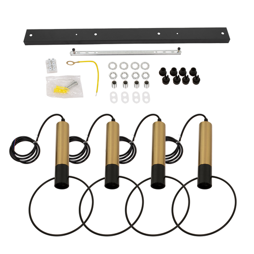 GLOBOSTAR® OLVERO 00775 Μοντέρνο Κρεμαστό Φωτιστικό Οροφής με Ντουί 4 x E27 AC 220-240V IP20 - Μαύρο & Χρυσό - Μ90 x Π18 x Y130cm