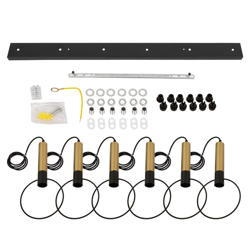 GLOBOSTAR® OLVERO 00776 Μοντέρνο Κρεμαστό Φωτιστικό Οροφής με Ντουί 6 x E27 AC 220-240V IP20 - Μαύρο & Χρυσό - Μ110 x Π18 x Y130cm