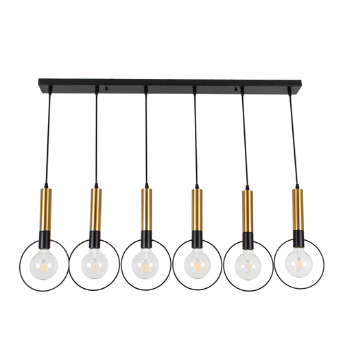 GLOBOSTAR® OLVERO 00776 Μοντέρνο Κρεμαστό Φωτιστικό Οροφής με Ντουί 6 x E27 AC 220-240V IP20 - Μαύρο & Χρυσό - Μ110 x Π18 x Y130cm