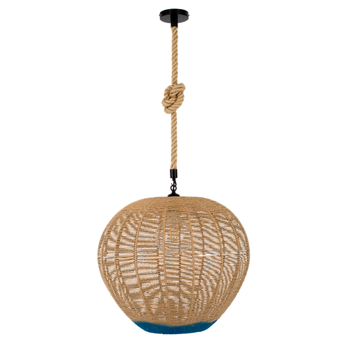 GLOBOSTAR® SIMON 00727 Boho Κρεμαστό Φωτιστικό Οροφής με Ντουί 1 x E27 AC 220-240V IP20 - Μπεζ & Μπλε - Μ50 x Π50 x Y47cm