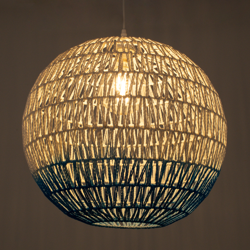 GLOBOSTAR® SANTOR 00729 Boho Κρεμαστό Φωτιστικό Οροφής με Ντουί 1 x E27 AC 220-240V IP20 - Λευκό & Μπλε - Μ50 x Π50 x Y50cm