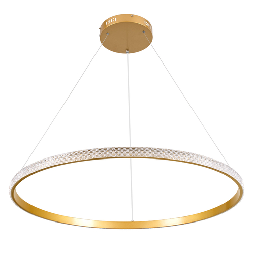 GLOBOSTAR® DIAMOND 61133 Μοντέρνο Κρεμαστό Φωτιστικό Οροφής LED 67W 7689lm 360° AC 220-240V IP20 Ρυθμιζόμενο Λευκό CCT με Χειριστήριο από 2700K έως 6000K Dimmable - Lumileds SMD Chip - Χρυσό Βούρτσας - Μ80 x Π80 x Υ3cm - 3 Χρόνια Εγγύηση