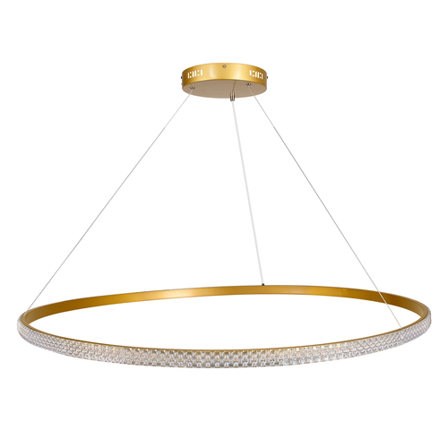 GLOBOSTAR® DIAMOND 61135 Μοντέρνο Κρεμαστό Φωτιστικό Οροφής LED 75W 8743lm 360° AC 220-240V IP20 Ρυθμιζόμενο Λευκό CCT με Χειριστήριο από 2700K έως 6000K Dimmable - Lumileds SMD Chip - Χρυσό Βούρτσας - Μ100 x Π100 x Υ3cm - 3 Χρόνια Εγγύηση