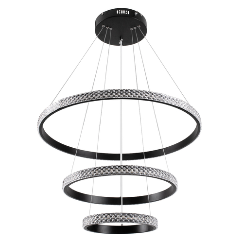 GLOBOSTAR® DIAMOND TRIO 61136-DECO Μοντέρνο Κρεμαστό Φωτιστικό Οροφής LED 100W 12123lm 360° AC 220-240V IP20 Ρυθμιζόμενο Λευκό CCT με Χειριστήριο από 2700K έως 6000K Dimmable - Lumileds SMD Chip - Μαύρο Ματ - Μ90 x Π90 x Υ90cm - 3 Χρόνια Εγγύηση