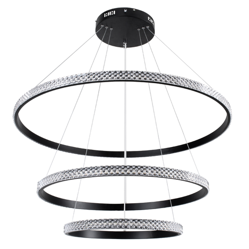 GLOBOSTAR® DIAMOND TRIO 61138 Μοντέρνο Κρεμαστό Φωτιστικό Οροφής LED 120W 14723lm 360° AC 220-240V IP20 Ρυθμιζόμενο Λευκό CCT με Χειριστήριο από 2700K έως 6000K Dimmable - Lumileds SMD Chip - Μαύρο Ματ - Μ80 x Π80 x Υ80cm - 3 Χρόνια Εγγύηση