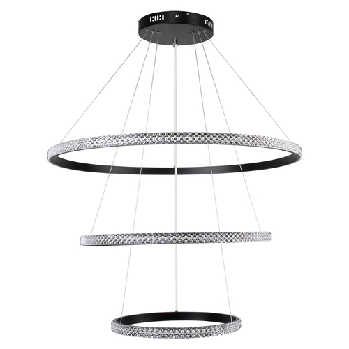 GLOBOSTAR® DIAMOND TRIO 61138 Μοντέρνο Κρεμαστό Φωτιστικό Οροφής LED 120W 14723lm 360° AC 220-240V IP20 Ρυθμιζόμενο Λευκό CCT με Χειριστήριο από 2700K έως 6000K Dimmable - Lumileds SMD Chip - Μαύρο Ματ - Μ80 x Π80 x Υ80cm - 3 Χρόνια Εγγύηση