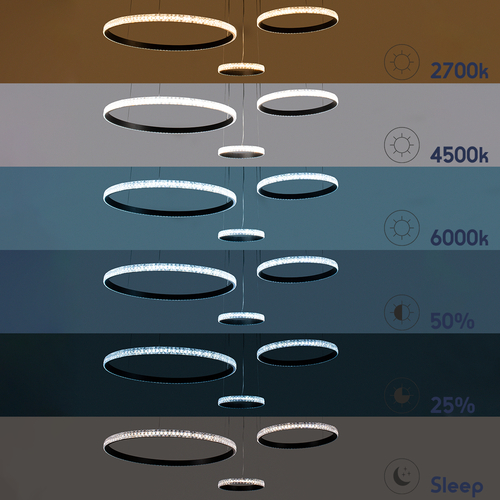 GLOBOSTAR® DIAMOND TRIO 61142 Μοντέρνο Κρεμαστό Φωτιστικό Οροφής LED 100W 12123lm 360° AC 220-240V IP20 Ρυθμιζόμενο Λευκό CCT με Χειριστήριο από 2700K έως 6000K Dimmable - Lumileds SMD Chip - Μαυρό Ματ - Μ110 x Π110 x Υ60cm - 3 Χρόνια Εγγύηση