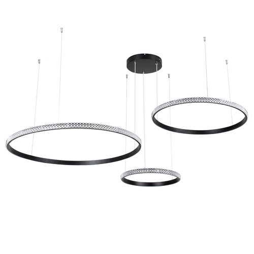 GLOBOSTAR® DIAMOND TRIO 61144 Μοντέρνο Κρεμαστό Φωτιστικό Οροφής LED 120W 14723lm 360° AC 220-240V IP20 Ρυθμιζόμενο Λευκό CCT με Χειριστήριο από 2700K έως 6000K Dimmable - Lumileds SMD Chip - Μαυρό Ματ - Μ150 x Π150 x Υ60cm - 3 Χρόνια Εγγύηση