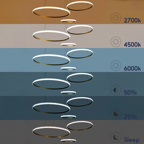 GLOBOSTAR® DIAMOND TRIO 61145 Μοντέρνο Κρεμαστό Φωτιστικό Οροφής LED 120W 14723lm 360° AC 220-240V IP20 Ρυθμιζόμενο Λευκό CCT με Χειριστήριο από 2700K έως 6000K Dimmable - Lumileds SMD Chip - Χρυσό Βούρτσας - Μ150 x Π150 x Υ60cm - 3 Χρόνια Εγγύηση