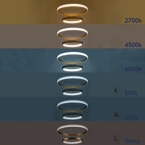 GLOBOSTAR® DIAMOND DUO 61151 Μοντέρνο Κρεμαστό Φωτιστικό Οροφής LED 75W 8743lm 360° AC 220-240V IP20 Ρυθμιζόμενο Λευκό CCT με Χειριστήριο από 2700K έως 6000K Dimmable - Lumileds SMD Chip - Χρυσό Βούρτσας - Μ60 x Π60 x Υ60cm - 3 Χρόνια Εγγύηση