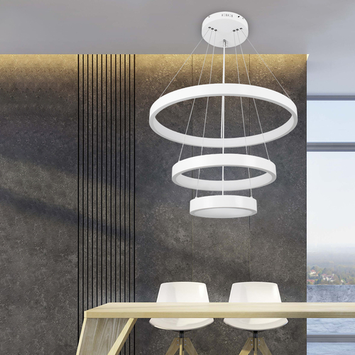 GLOBOSTAR® NEMESIS TRIO 61168 Μοντέρνο Κρεμαστό Φωτιστικό Οροφής LED 100W 12123lm 360° AC 220-240V IP20 Ρυθμιζόμενο Λευκό CCT με Χειριστήριο από 2700K έως 6000K Dimmable - Lumileds SMD Chip - Λευκό Ματ - Μ60 x Π60 x Υ60cm - 3 Χρόνια Εγγύηση