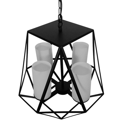 GLOBOSTAR® DASTAR 01001-1 Vintage Κρεμαστό Φωτιστικό Οροφής με Ντουί 4 x E27 AC 220-240V IP20 - Μαύρο & Λευκό - Μ52 x Π52 x Υ53cm