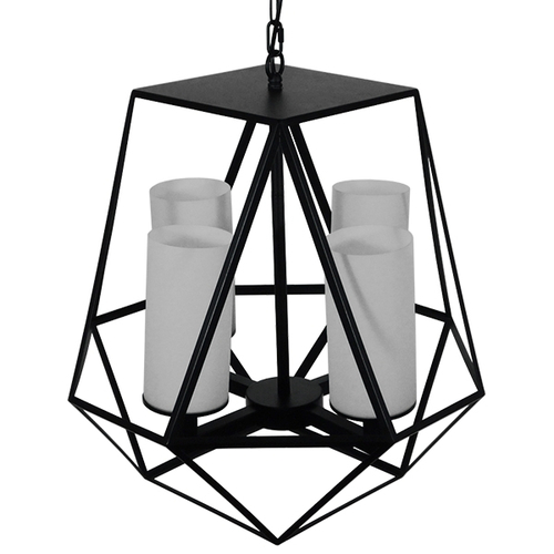 GLOBOSTAR® DASTAR 01001-1 Vintage Κρεμαστό Φωτιστικό Οροφής με Ντουί 4 x E27 AC 220-240V IP20 - Μαύρο & Λευκό - Μ52 x Π52 x Υ53cm