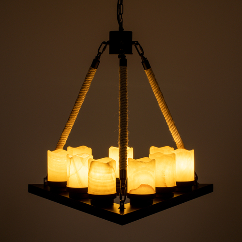 GLOBOSTAR® DOME 10001021 Vintage Κρεμαστό Φωτιστικό Οροφής με Ντουί 9 x E27 AC 220-240V IP20 - Μπεζ & Μαύρο - Μ68 x Π60 x Υ50cm