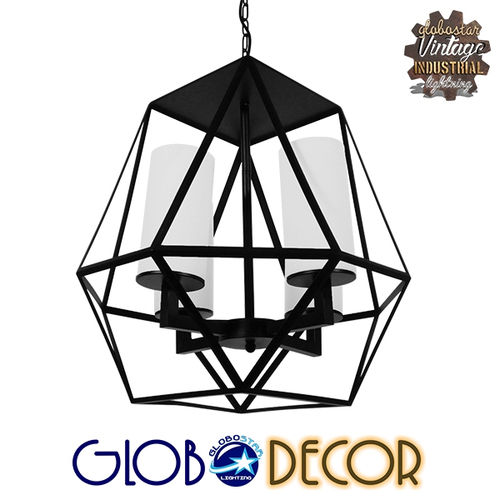 GLOBOSTAR® DASTAR 01001-1 Vintage Κρεμαστό Φωτιστικό Οροφής με Ντουί 4 x E27 AC 220-240V IP20 - Μαύρο & Λευκό - Μ52 x Π52 x Υ53cm