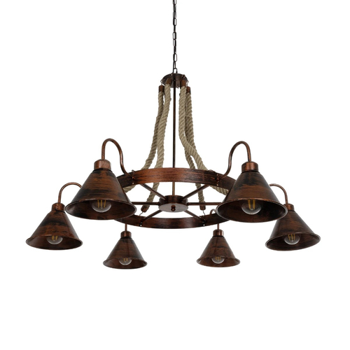 GLOBOSTAR® CAMELOT 10001191 Vintage Κρεμαστό Φωτιστικό Οροφής με Ντουί 6 x E27 AC 220-240V IP20 - Χάλκινο & Μπεζ - Μ95 x Π95 x Υ65cm