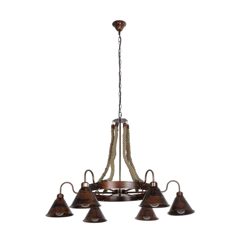 GLOBOSTAR® CAMELOT 10001191 Vintage Κρεμαστό Φωτιστικό Οροφής με Ντουί 6 x E27 AC 220-240V IP20 - Χάλκινο & Μπεζ - Μ95 x Π95 x Υ65cm