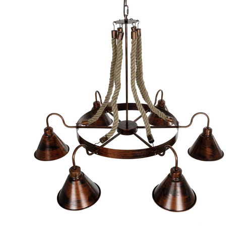 GLOBOSTAR® CAMELOT 10001191 Vintage Κρεμαστό Φωτιστικό Οροφής με Ντουί 6 x E27 AC 220-240V IP20 - Χάλκινο & Μπεζ - Μ95 x Π95 x Υ65cm