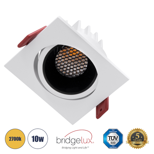 GLOBOSTAR® LEO-SQ 60289 Χωνευτό Κινούμενο Downlight Σποτ με Honeycomb Anti Glare Reflector LED 10W 1250lm 38° AC 220-240V IP20 Θερμό Λευκό 2700K - Bridgelux COB Chip & TÜV SÜD Driver - Λευκό & Μαύρο Ματ - Μ8.5 x Π8.5 x Υ6.6cm / Q7.5 x 7.5cm - 5 Χρόνια Εγγύηση