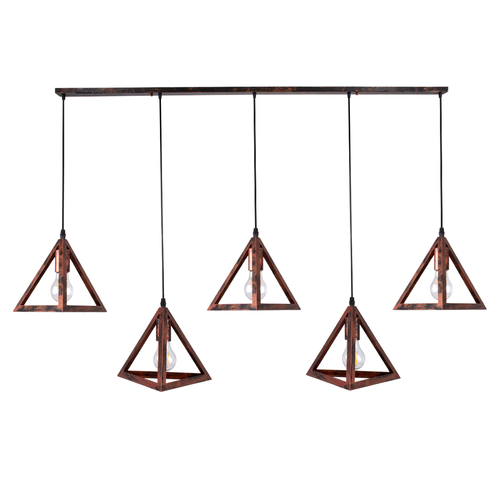 GLOBOSTAR® TRIANGLE 00609 Μοντέρνο Κρεμαστό Φωτιστικό Οροφής με Ντουί 5 x E27 AC 220-240V IP20 - Χάλκινο - Μ170 x Π22 x Y130cm