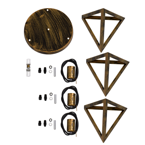 GLOBOSTAR® TRIANGLE 00619 Μοντέρνο Κρεμαστό Φωτιστικό Οροφής με Ντουί 3 x E27 AC 220-240V IP20 - Μπρούτζινο - Μ49 x Π49 x Y130cm