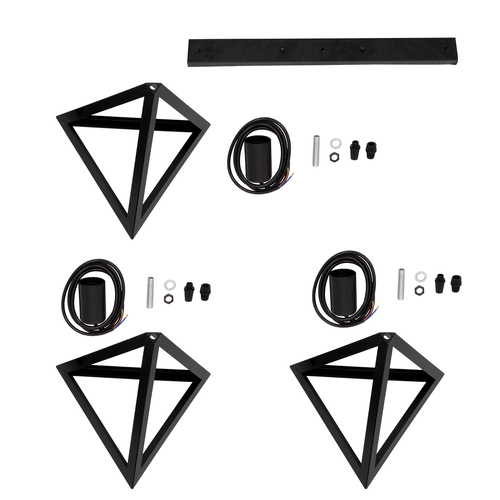 GLOBOSTAR® TRIANGLE 00621 Μοντέρνο Κρεμαστό Φωτιστικό Οροφής με Ντουί 3 x E27 AC 220-240V IP20 - Μαύρο - Μ70 x Π22 x Y130cm