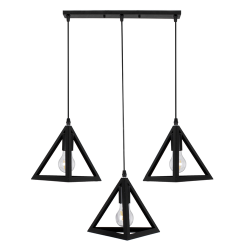 GLOBOSTAR® TRIANGLE 00621 Μοντέρνο Κρεμαστό Φωτιστικό Οροφής με Ντουί 3 x E27 AC 220-240V IP20 - Μαύρο - Μ70 x Π22 x Y130cm