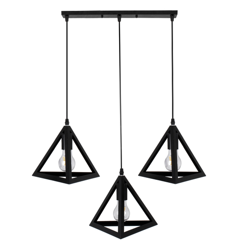 GLOBOSTAR® TRIANGLE 00621 Μοντέρνο Κρεμαστό Φωτιστικό Οροφής με Ντουί 3 x E27 AC 220-240V IP20 - Μαύρο - Μ70 x Π22 x Y130cm