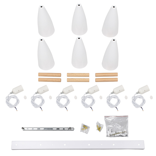 GLOBOSTAR® DILLON 00633 Μοντέρνο Κρεμαστό Φωτιστικό Οροφής με Ντουί 6 x E27 AC 220-240V IP20 - Λευκό & Μπεζ - Μ84 x Π14 x Υ130cm