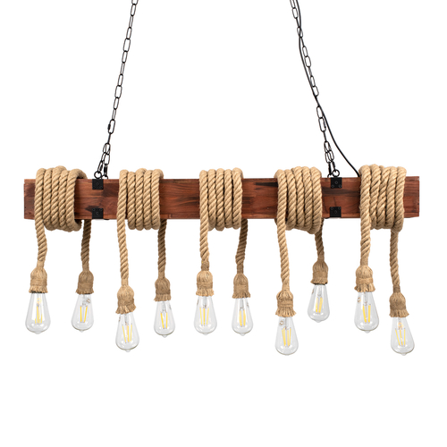 GLOBOSTAR® VIKING 00607 Vintage Κρεμαστό Φωτιστικό Οροφής με Ντουί 10 x E27 AC 220-240V IP20 - Καφε & Μπεζ - Μ108 x Π11 x Υ220cm