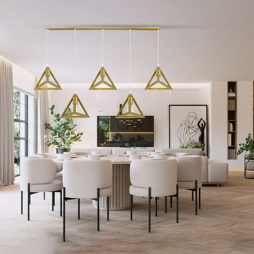 GLOBOSTAR® TRIANGLE 00610 Μοντέρνο Κρεμαστό Φωτιστικό Οροφής με Ντουί 5 x E27 AC 220-240V IP20 - Χρυσό - Μ170 x Π22 x Y130cm