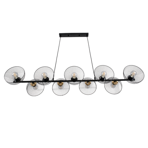 GLOBOSTAR® VERONA 00588 Μοντέρνο Κρεμαστό Φωτιστικό Οροφής με Ντουί 9 x E27 AC 220-240V IP20 - Μαύρο & Χρυσό - Μ140 x Π28 x Υ20cm