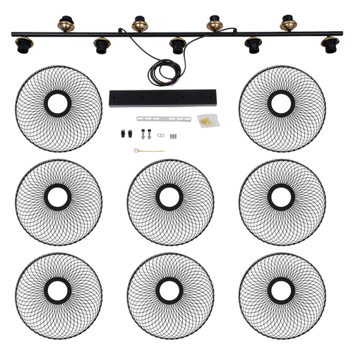 GLOBOSTAR® VERONA 00588 Μοντέρνο Κρεμαστό Φωτιστικό Οροφής με Ντουί 9 x E27 AC 220-240V IP20 - Μαύρο & Χρυσό - Μ140 x Π28 x Υ20cm