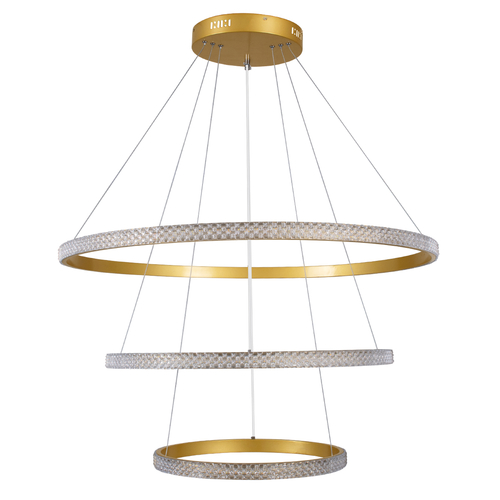 GLOBOSTAR® DIAMOND TRIO 61139-DECO Μοντέρνο Κρεμαστό Φωτιστικό Οροφής LED 120W 14723lm 360° AC 220-240V IP20 Ρυθμιζόμενο Λευκό CCT με Χειριστήριο από 2700K έως 6000K Dimmable - Lumileds SMD Chip - Χρυσό Βούρτσας - Μ80 x Π80 x Υ80cm - 3 Χρόνια Εγγύηση